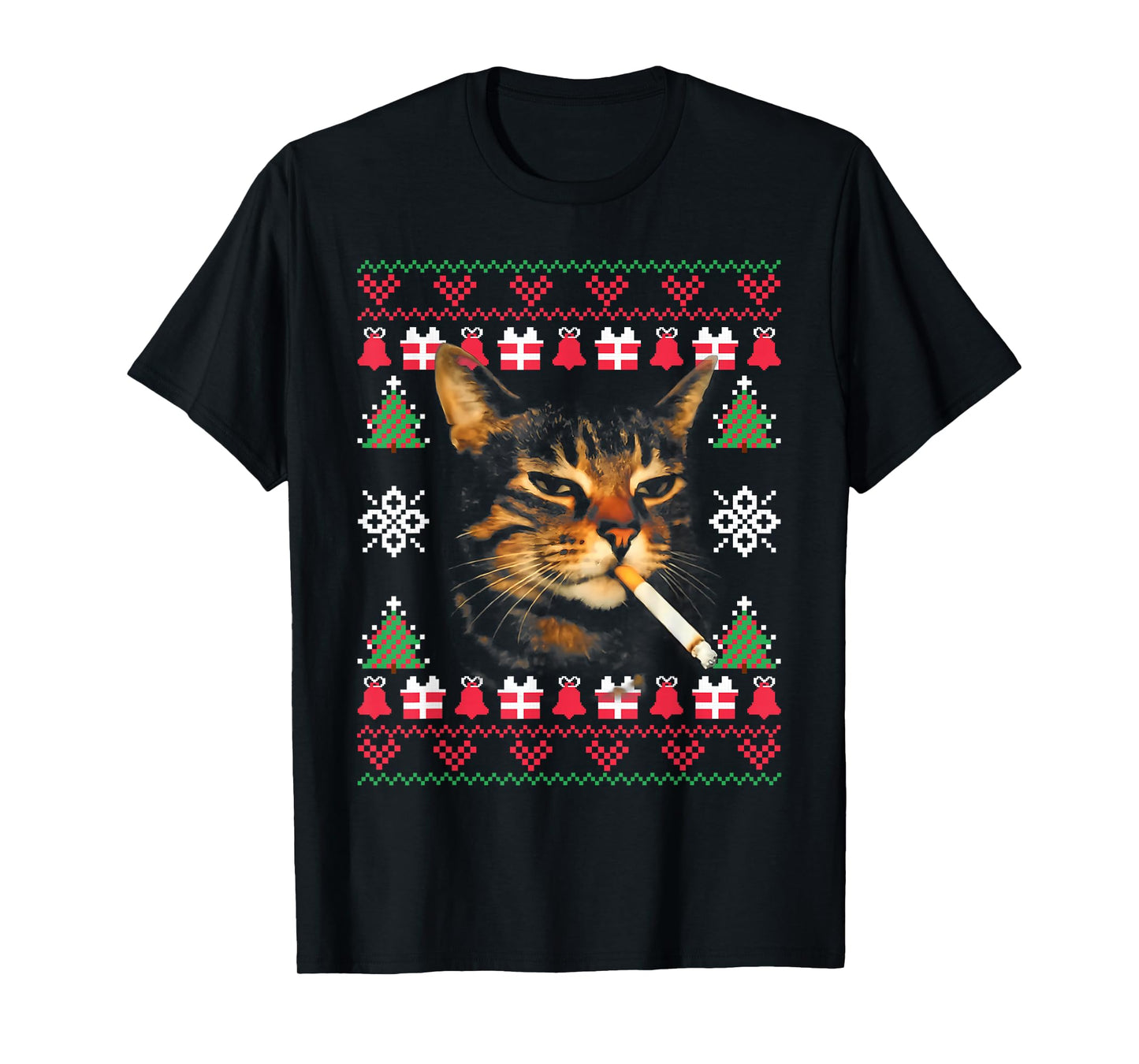 Funny Smoking Cat Meme Ugly Christmas Sweater for Men T-Shirt
