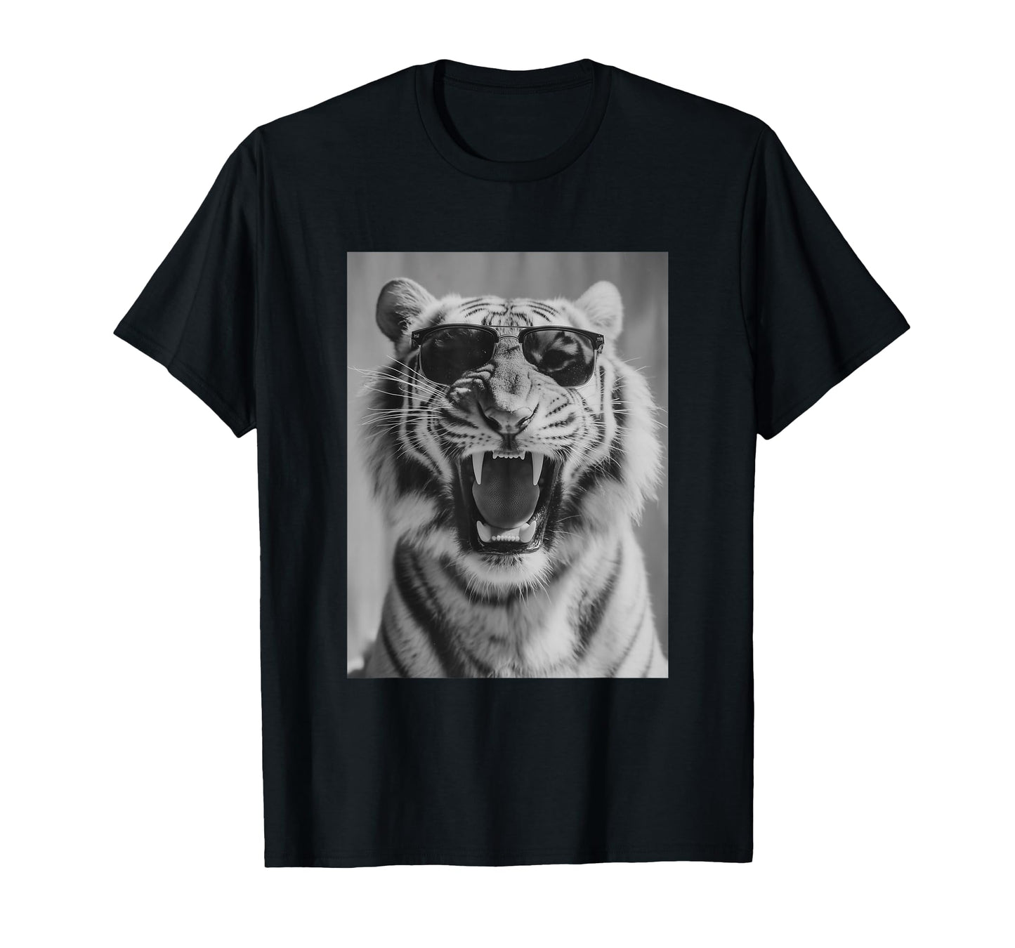 Roaring Tiger with Sunglasses Stylish Feline Animal Photo T-Shirt