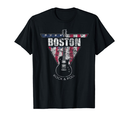Boston Souvenir Vintage American Flag Guitar Player Rock Fan T-Shirt