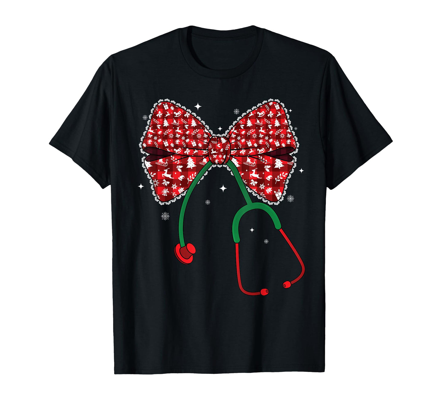 Christmas Nurse Plaid Coquette Bow Nursing Stethoscope Xmas T-Shirt