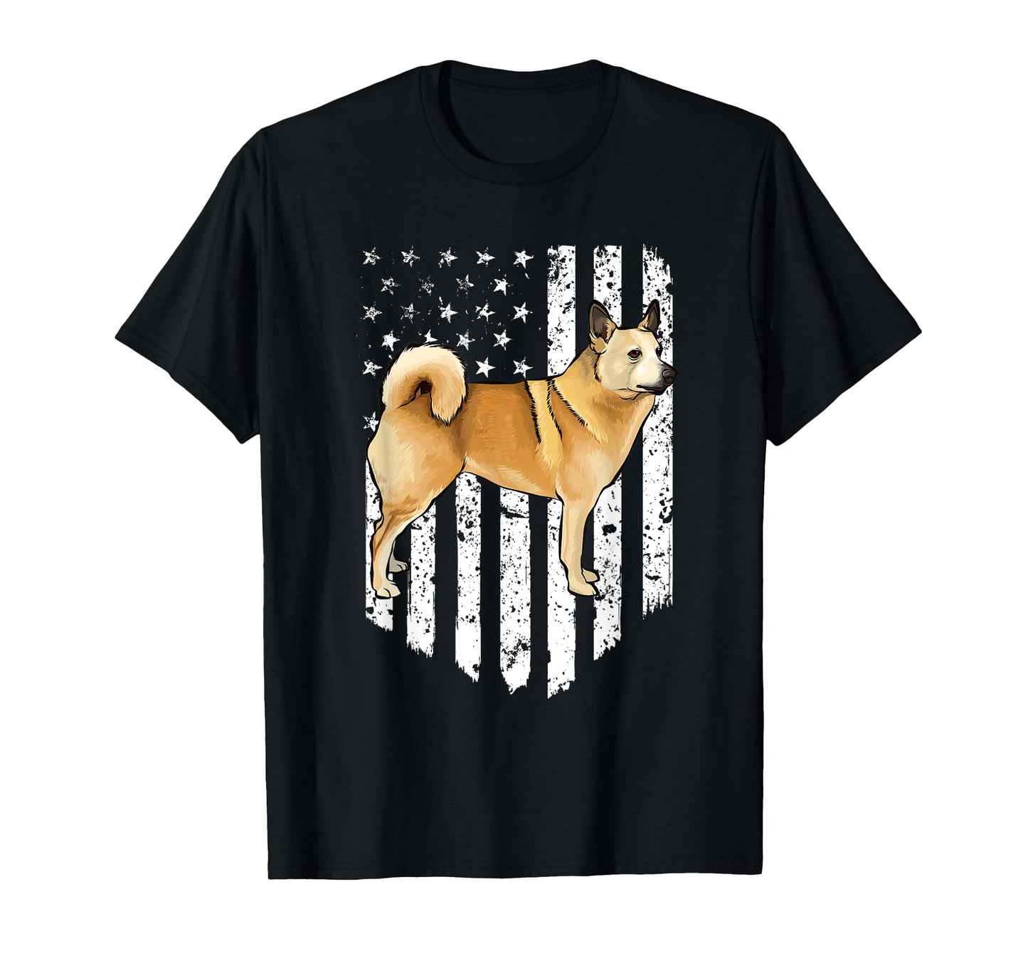 Black White American Flag Norwegian Buhund 4th Of July USA T-Shirt