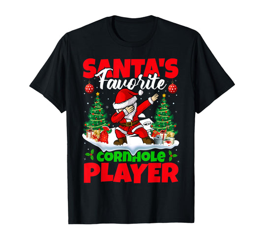 Xmas Dabbing Santa's Favorite Cornhole Player Christmas T-Shirt