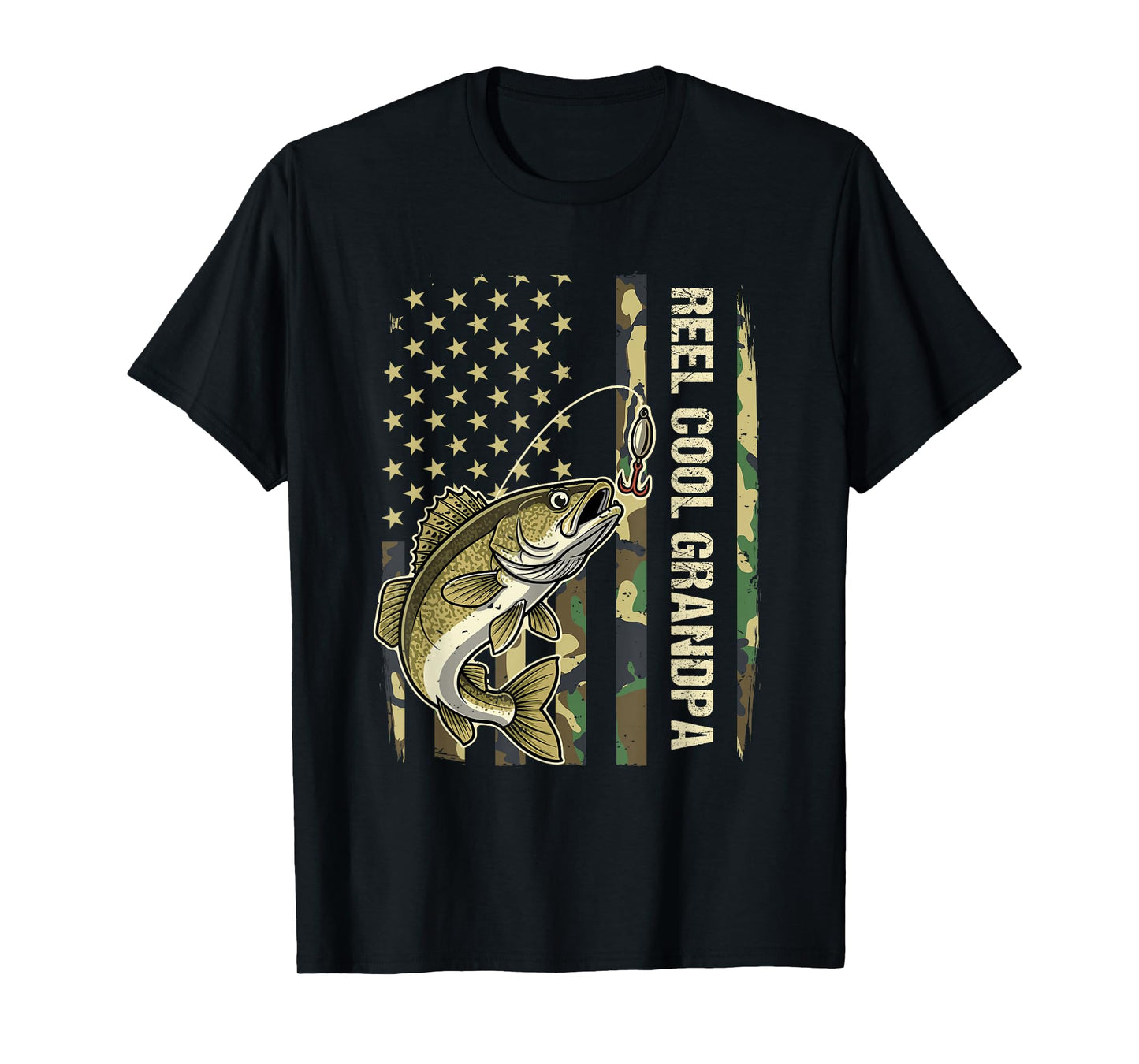 Reel Cool Grandpa Walleye Fishing Camo American Flag T-Shirt