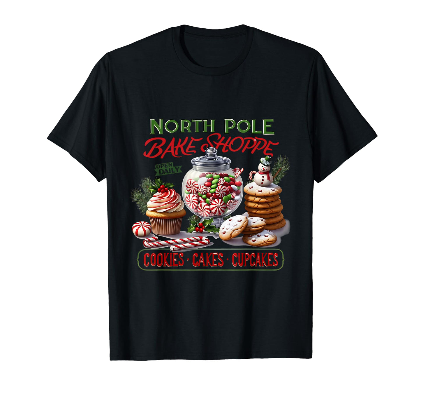 Bakery Cupcakes Cookies North Pole Bake Shop Christmas Candy T-Shirt