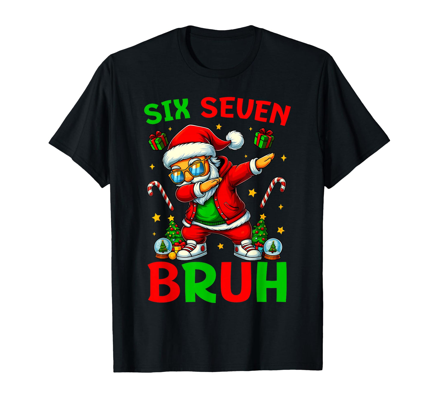 Six Seven 6 7 Meme Dabbing Santa Merry Christmas Bruh T-Shirt