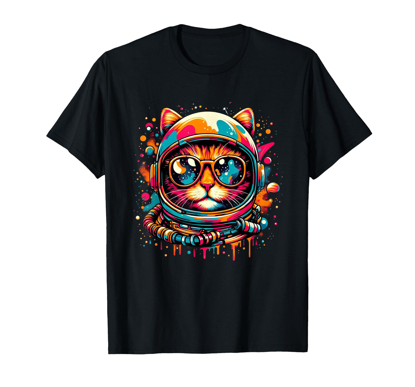 Space Cat Funny Cosmic Astronaut Cat Cute Retro Galaxy Cat T-Shirt for Men Women Kids