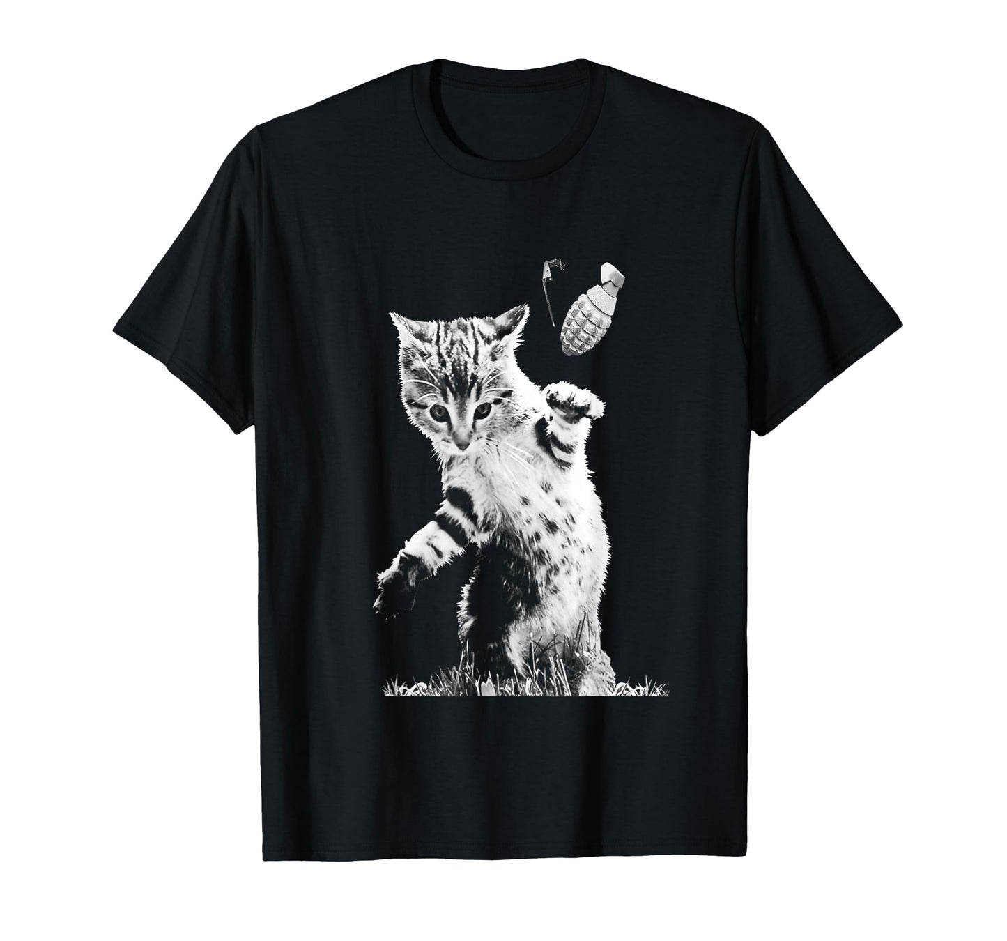 Cat Throwing Grenade Funny Kitty Cat Grenade Scene Cat Lover T-Shirt