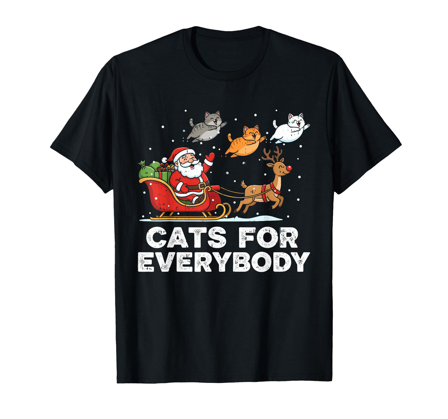 Cats for Everybody Christmas Cats Funny Santa Sleigh Xmas T-Shirt
