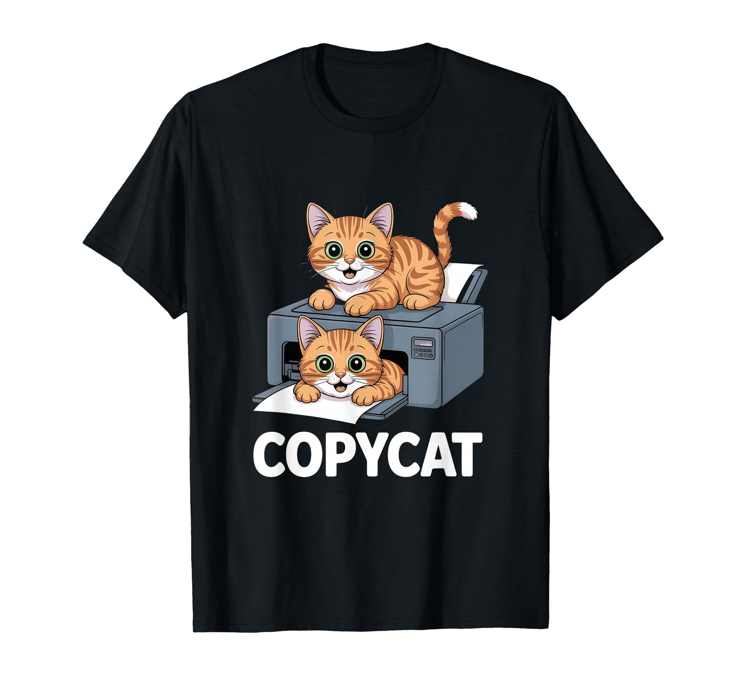 Funny Copycat Printer Cat Cartoon Graphic T-Shirt