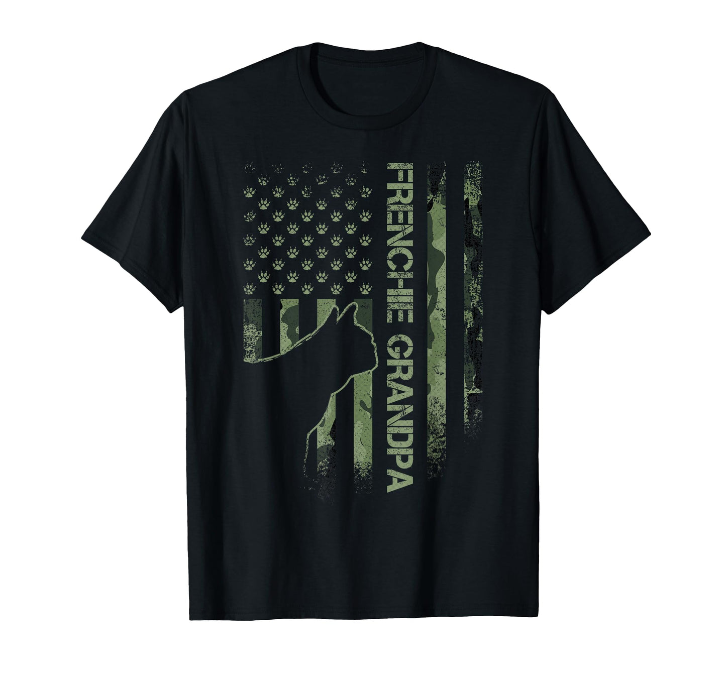 Camo Flag Proud French Bulldog Grandpa Frenchie Silhouette T-Shirt for Men Women