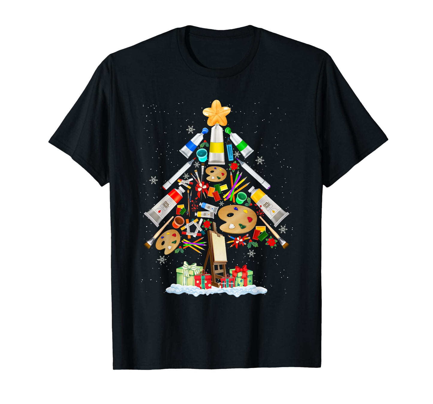 Art Christmas Tree Merry Christmas Artist Art Teacher T-Shirt