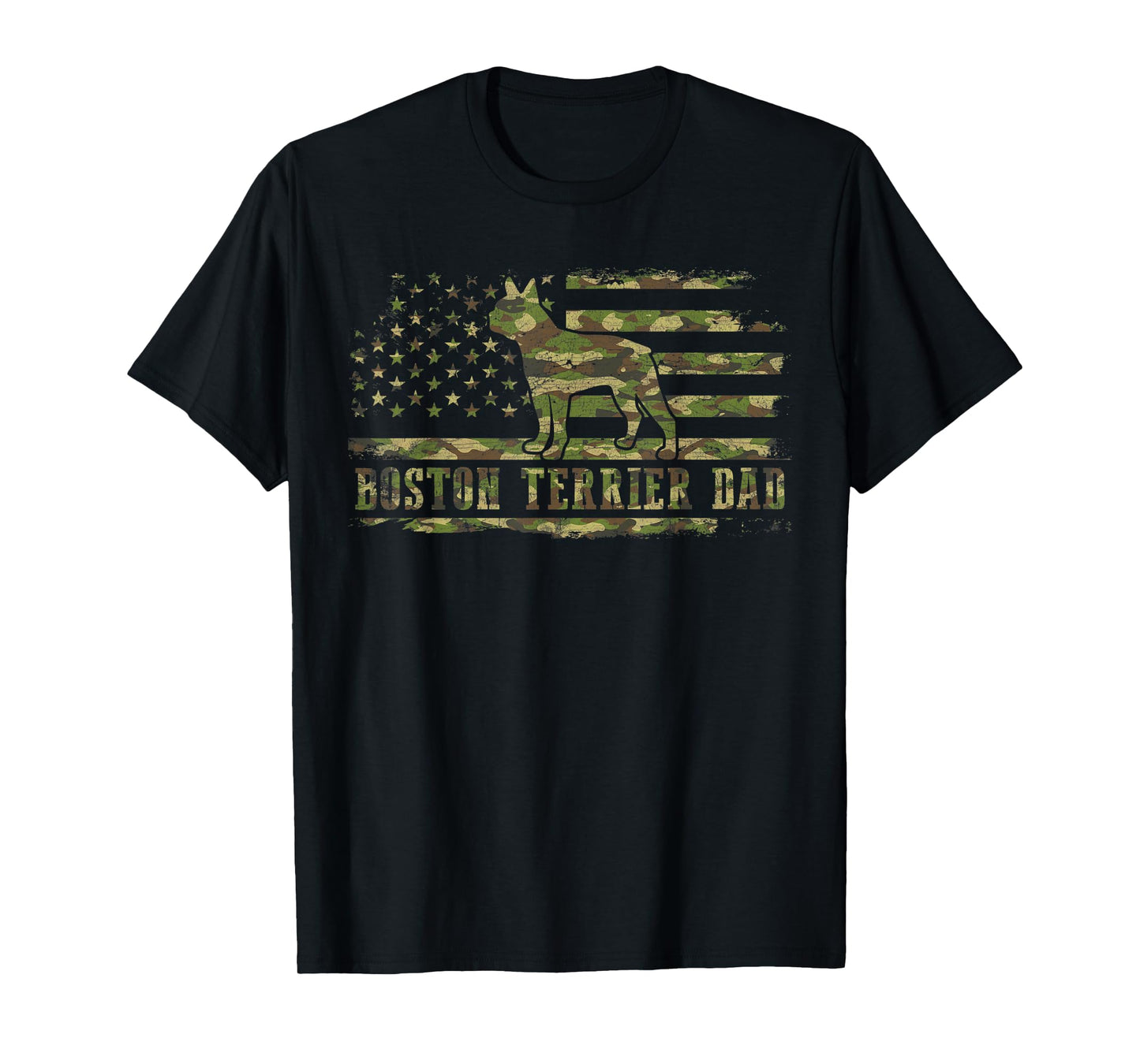 Boston Terrier Dad Camouflage American Flag Patriotic Dog Men T-Shirt