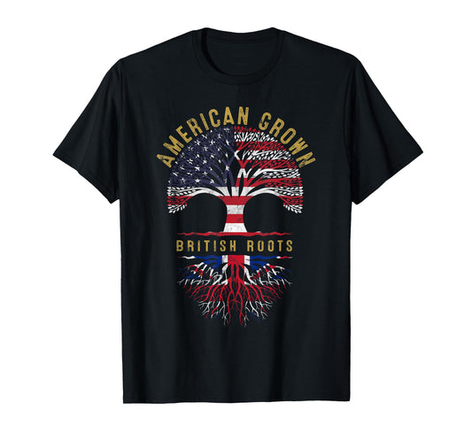 American Grown British Roots Tree Flag Family Heritage T-Shirt