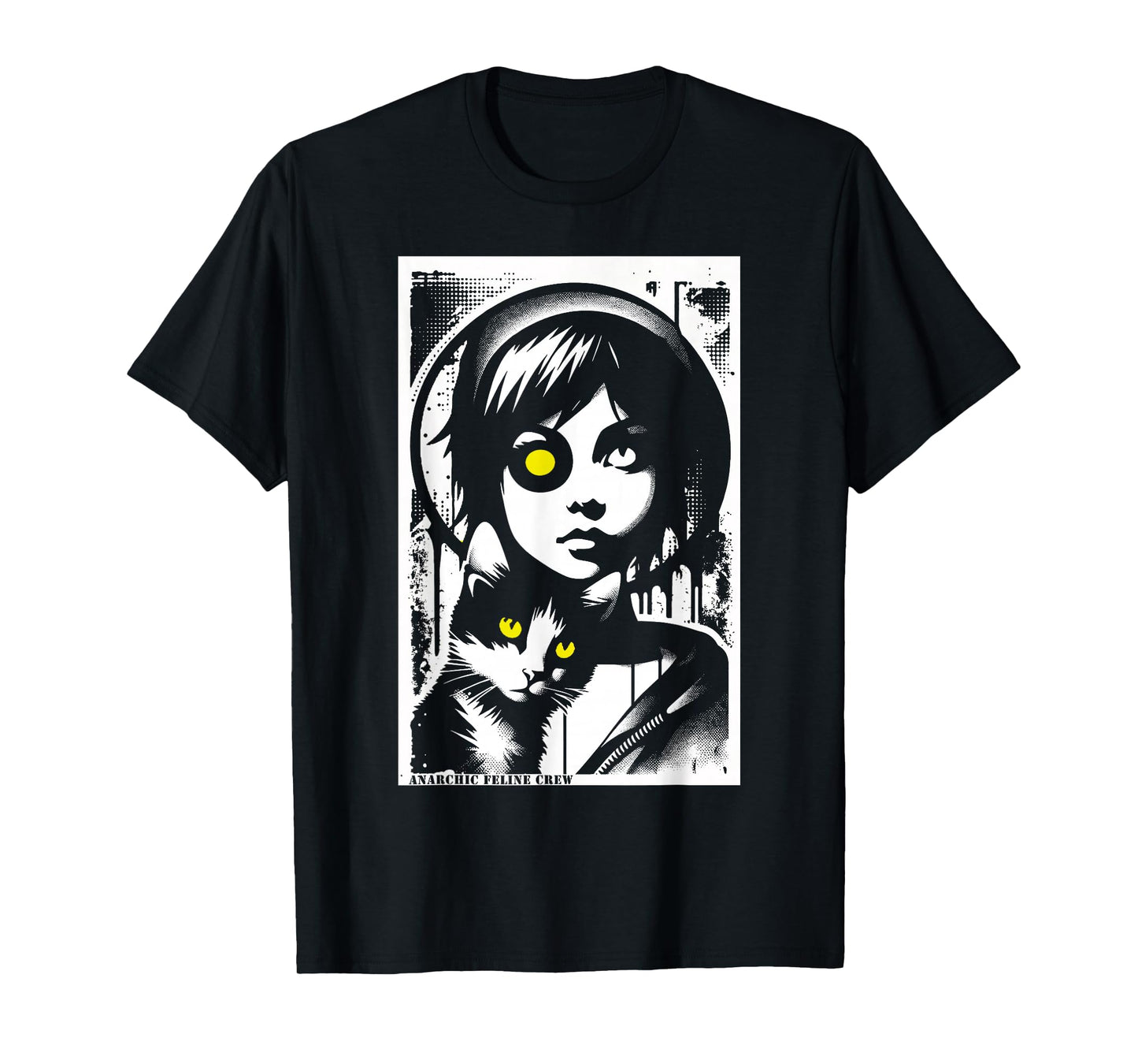 Punk Girl and Cat Graffiti Grunge 90s Distressed Vintage T-Shirt