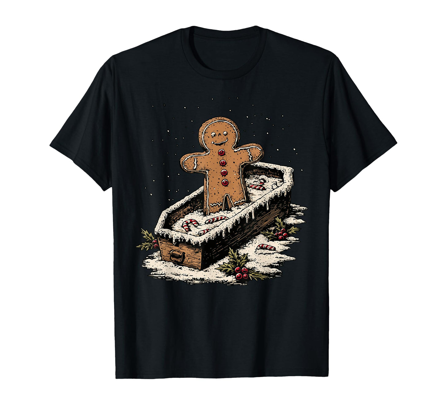 Creepy Gingerbread Goth Winter Humor Gothic Christmas Snowy T-Shirt