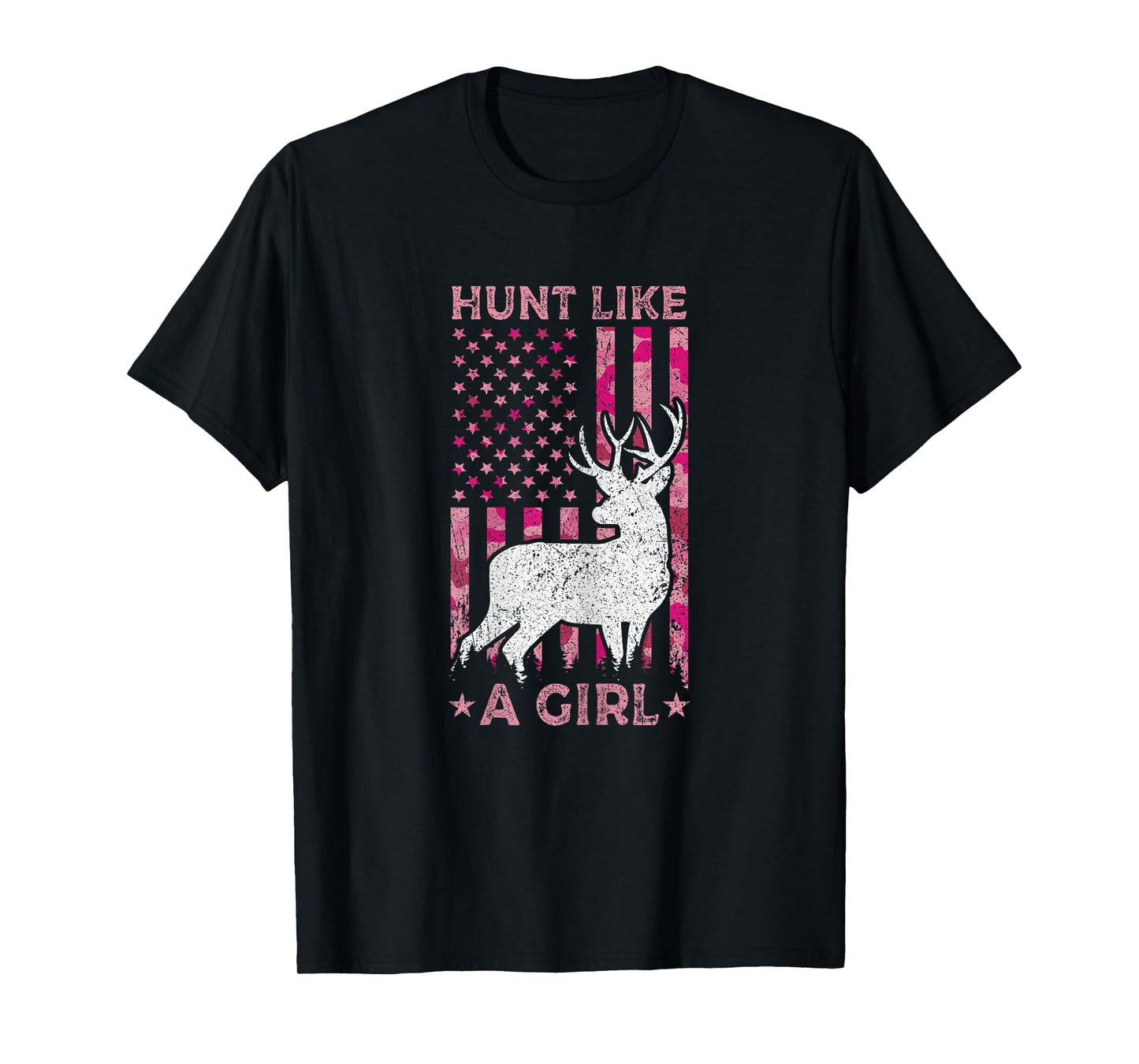 Pink Camo USA Flag Patriotic Deer Hunting Hunt Like A Girl T-Shirt
