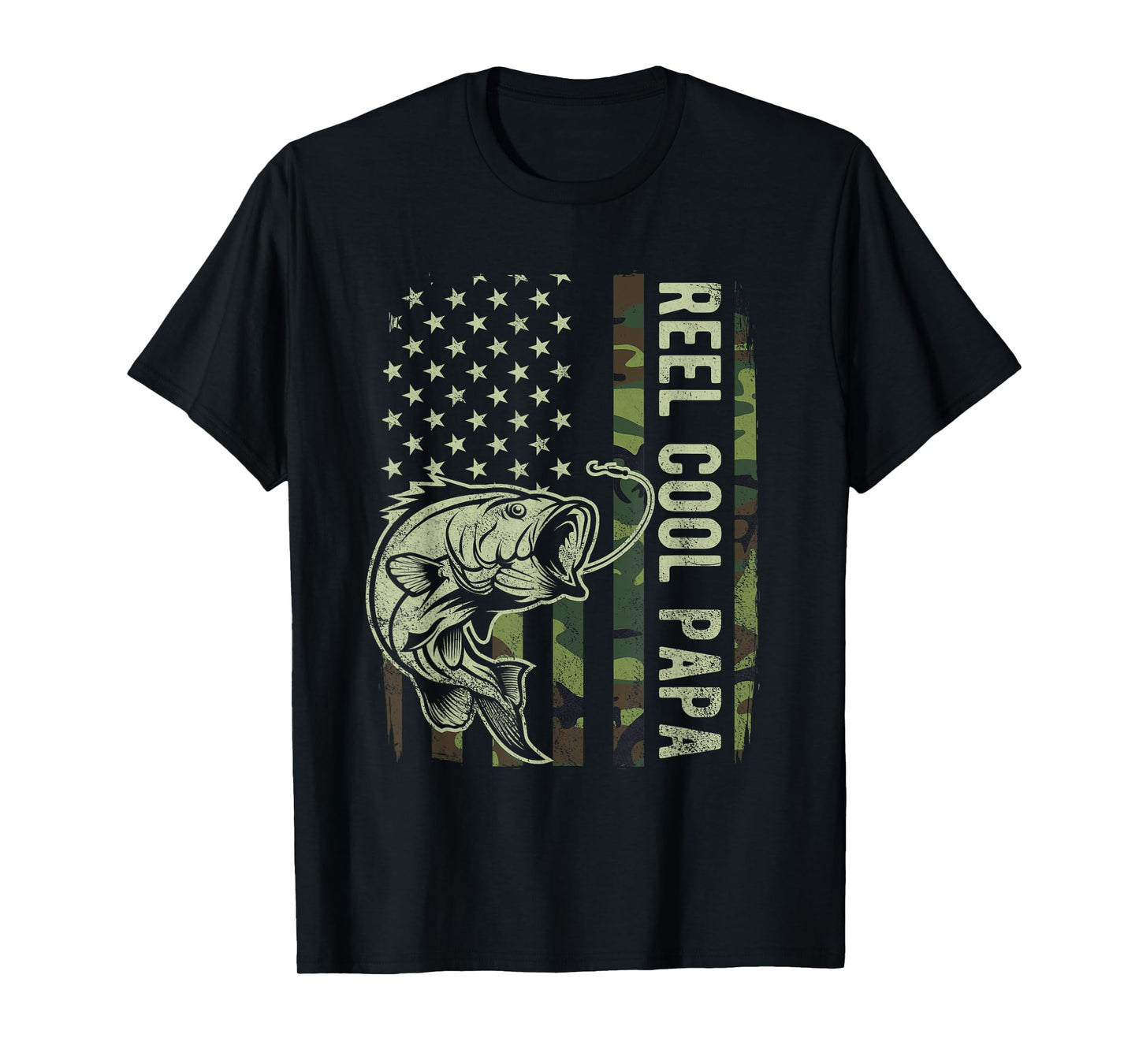 Reel Cool Papa Camouflage American Flag Fathers Day T-Shirt for Women Men
