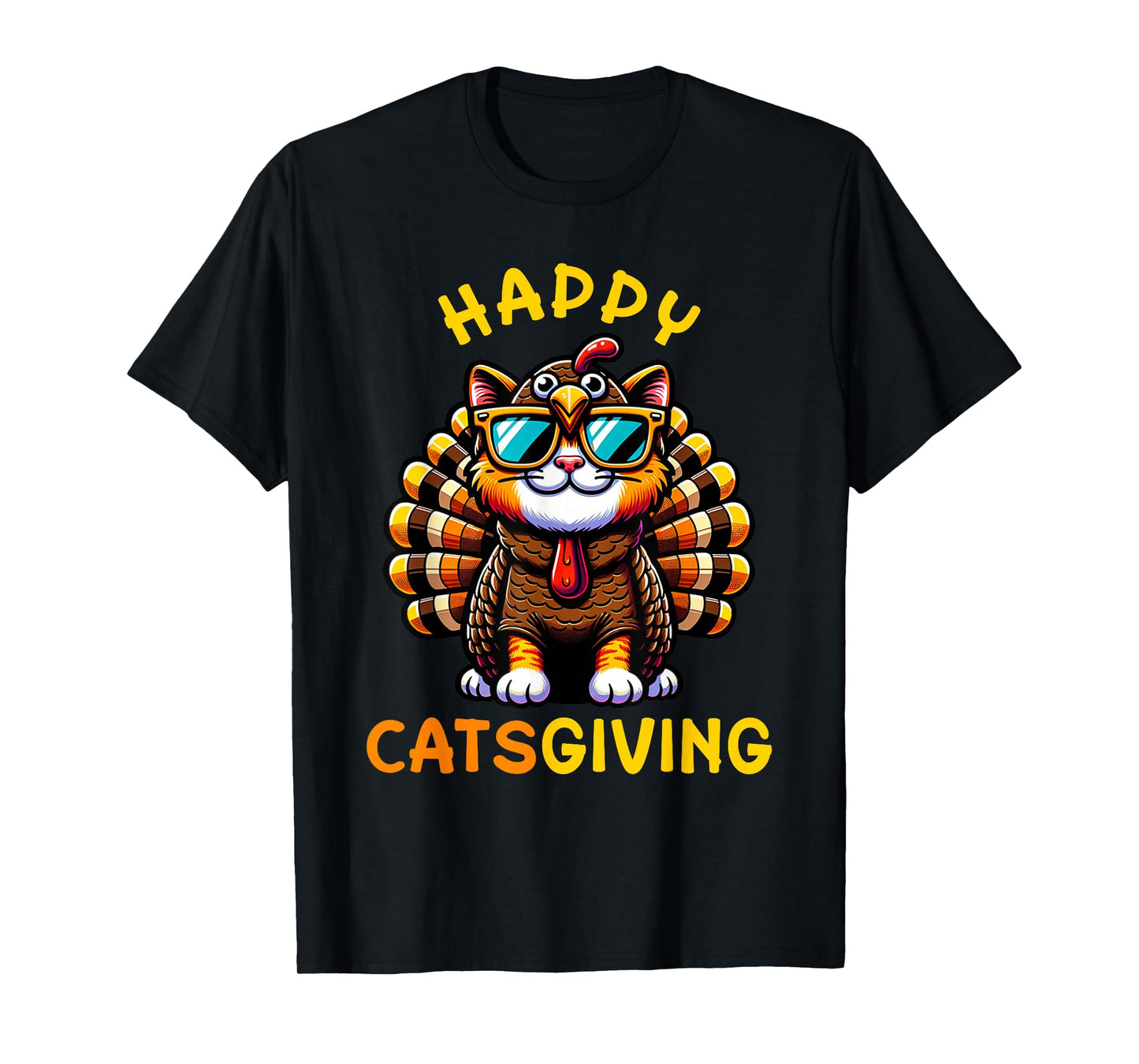 Happy Catsgiving Thanksgiving Funny Turkey Cat Men Women Girls Kids T-Shirt