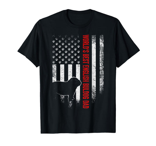 Vintage American Flag World's Best English Bulldog Dad Funny Women Men T-Shirt