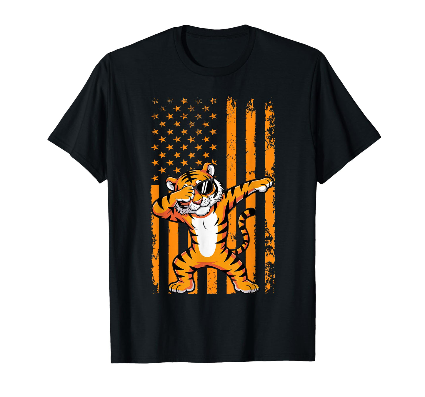 Graphic Tiger Retro American Flag Dabbing Tiger T-Shirt