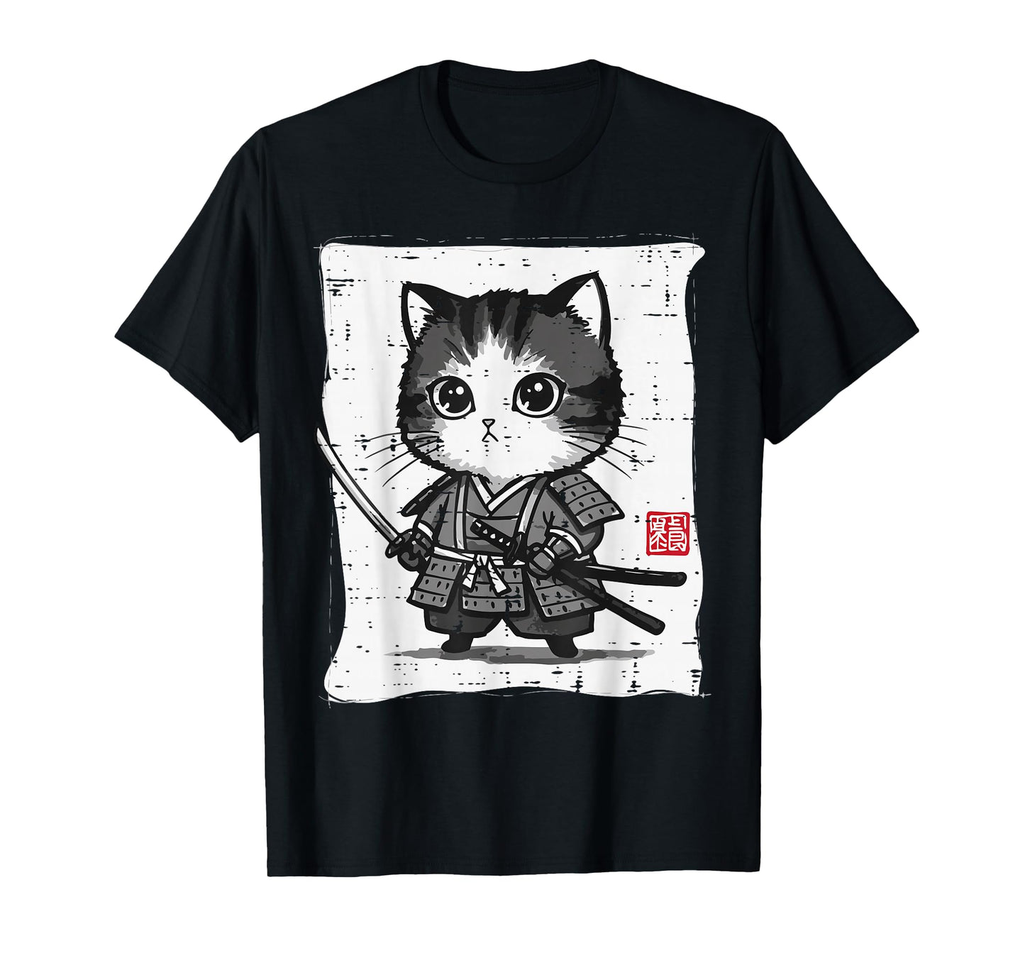Japanese Cat Kitten Samurai Kawaii Art Women Girls Kids Men T-Shirt