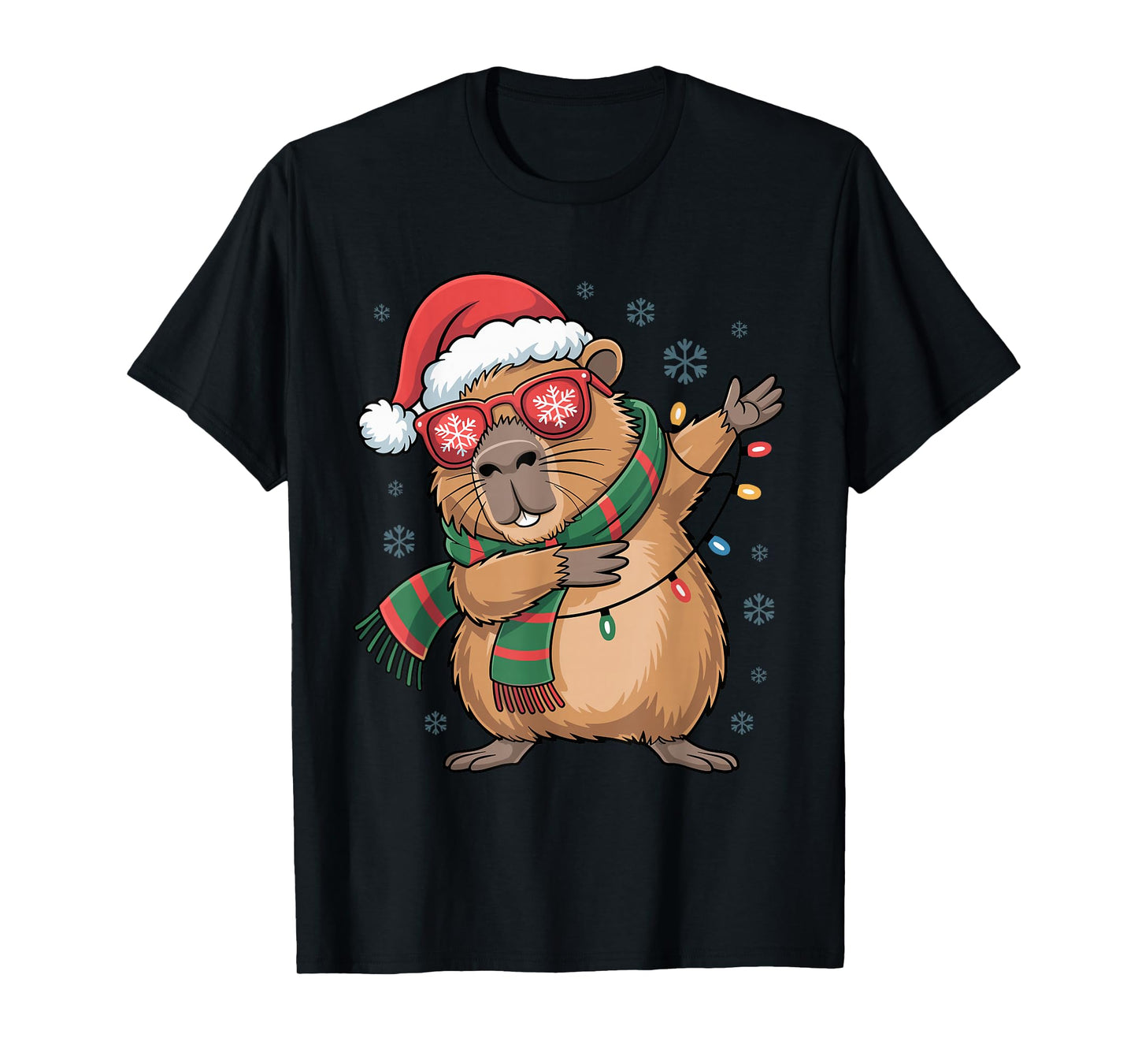 Dabbing Capybara Christmas Santa Hat Funny Holiday Design T-Shirt