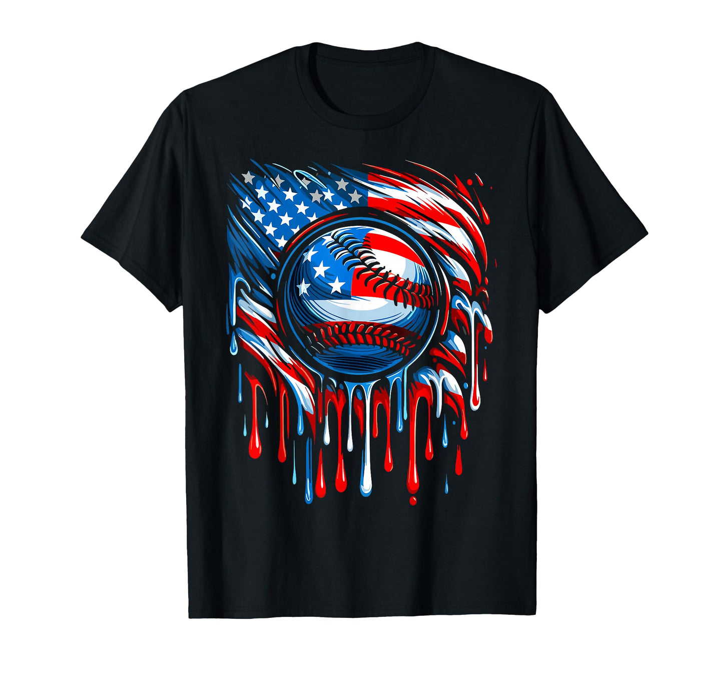 Patriotic Baseball Dripping 4th Of July USA American Flag T-Shirt