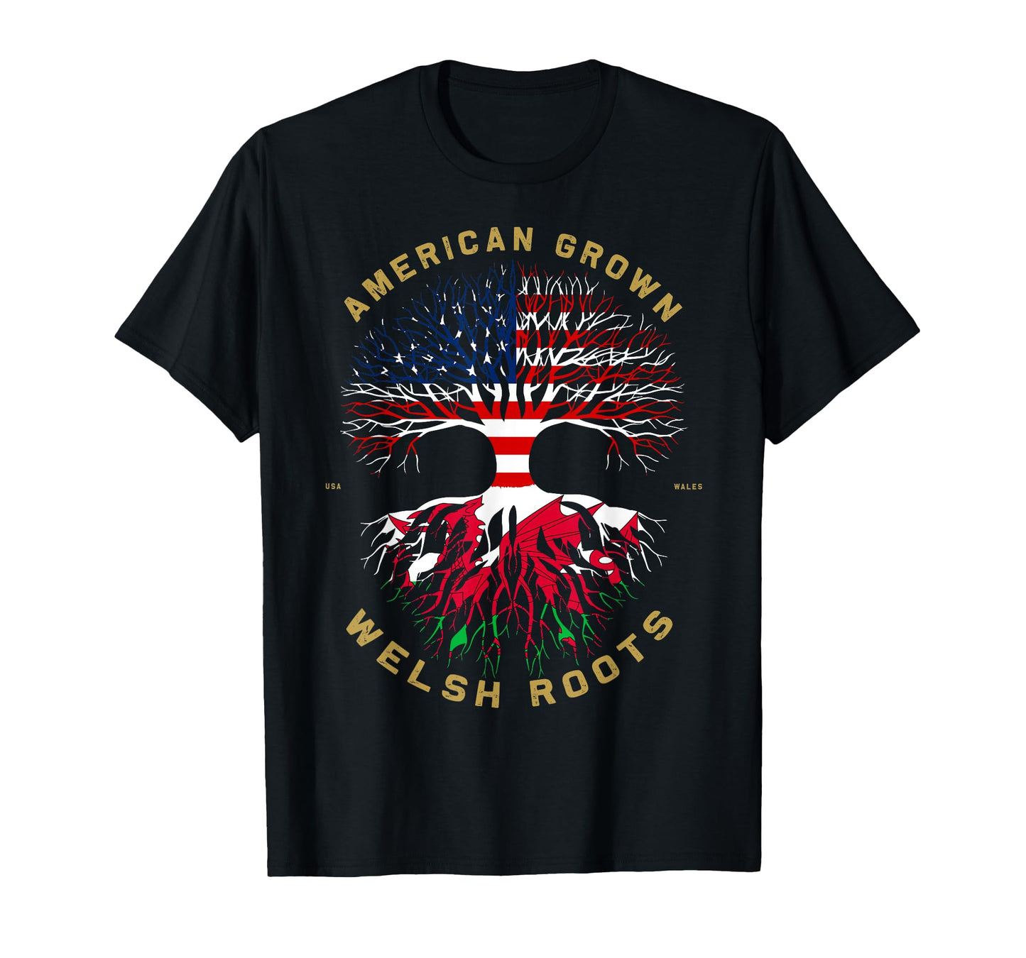 American Grown With Welsh Roots Tree USA Flag Unique Gifts T-Shirt