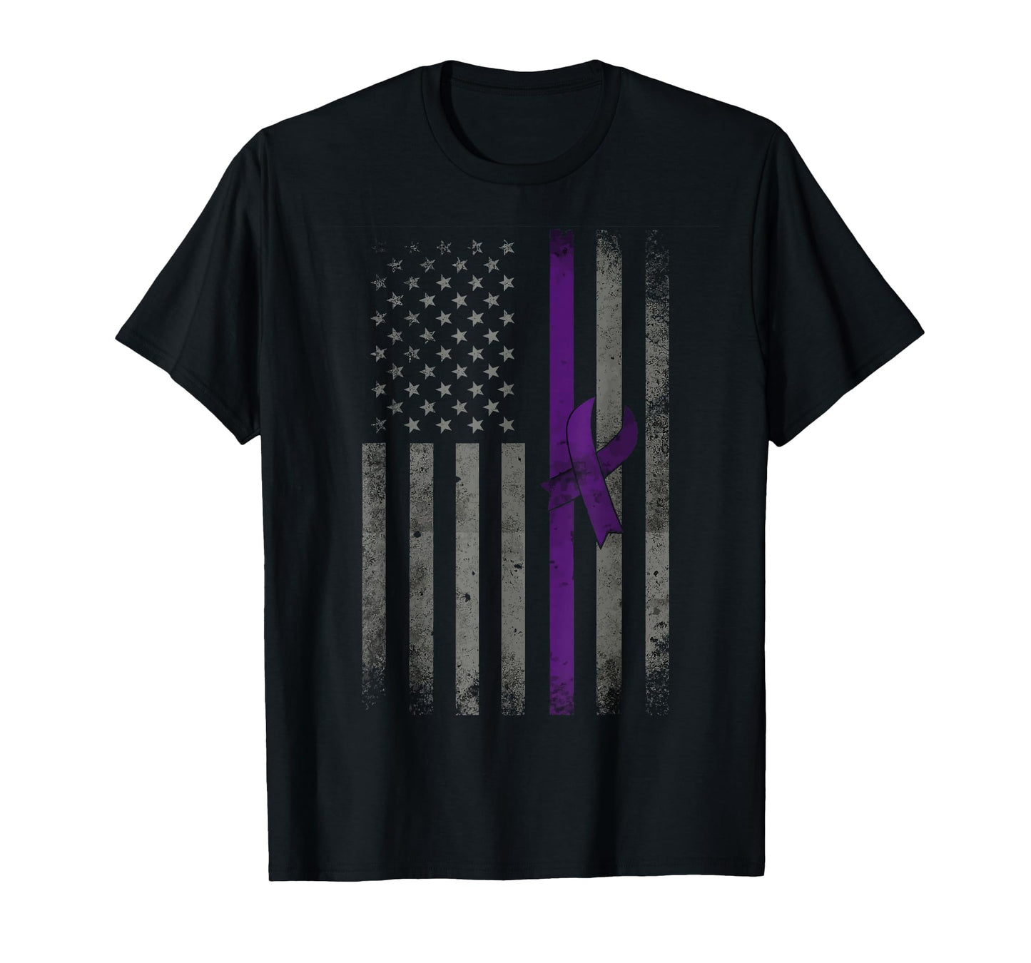 Vintage American Flag Alzheimer's Awareness Purple Ribbon T-Shirt