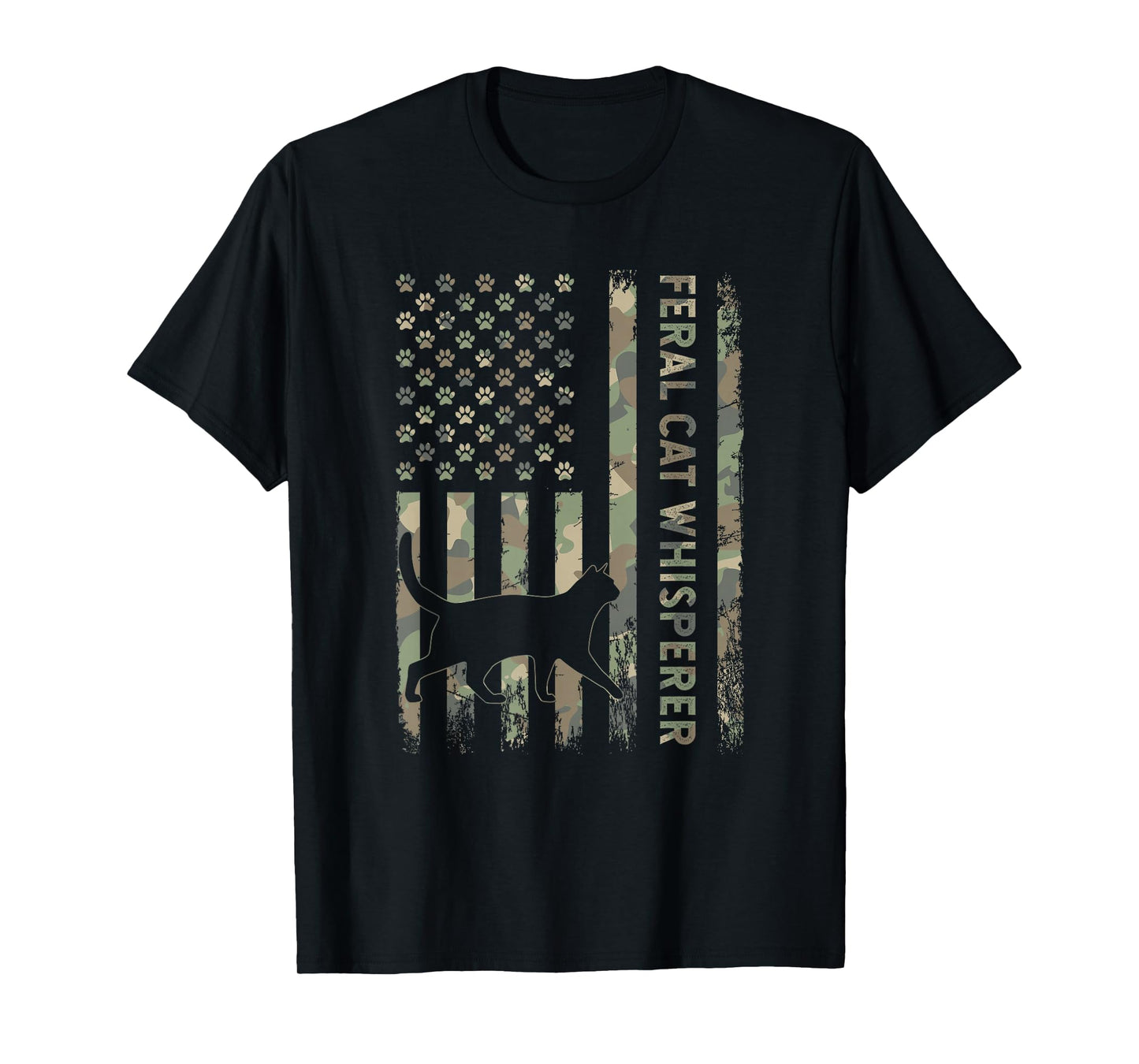Feral Cat Whisperer Dad Camo USA Flag T-Shirt