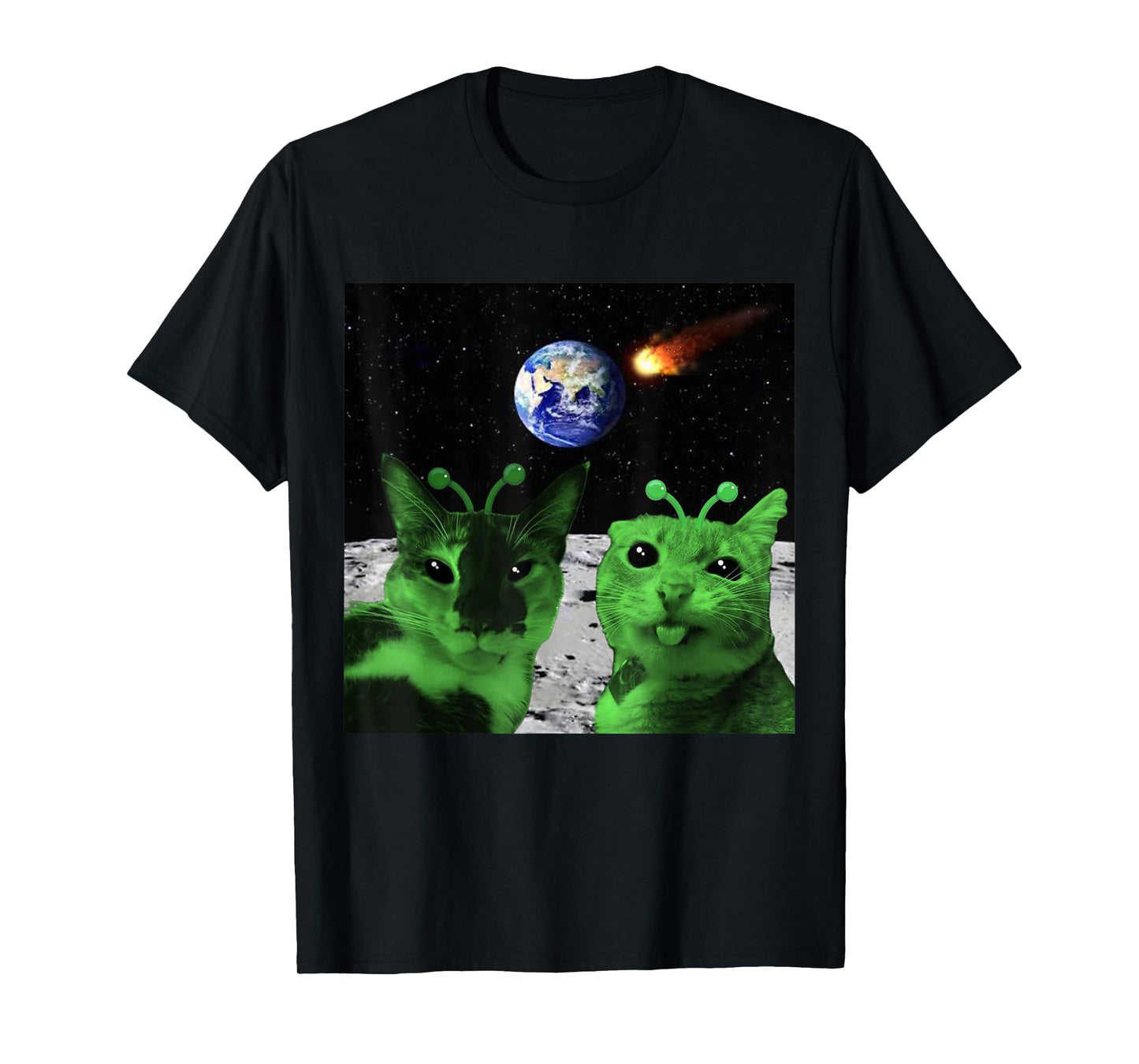 Cat Meme Alien Green Cat Selfie UFO Funny Space Kitty Gift T-Shirt