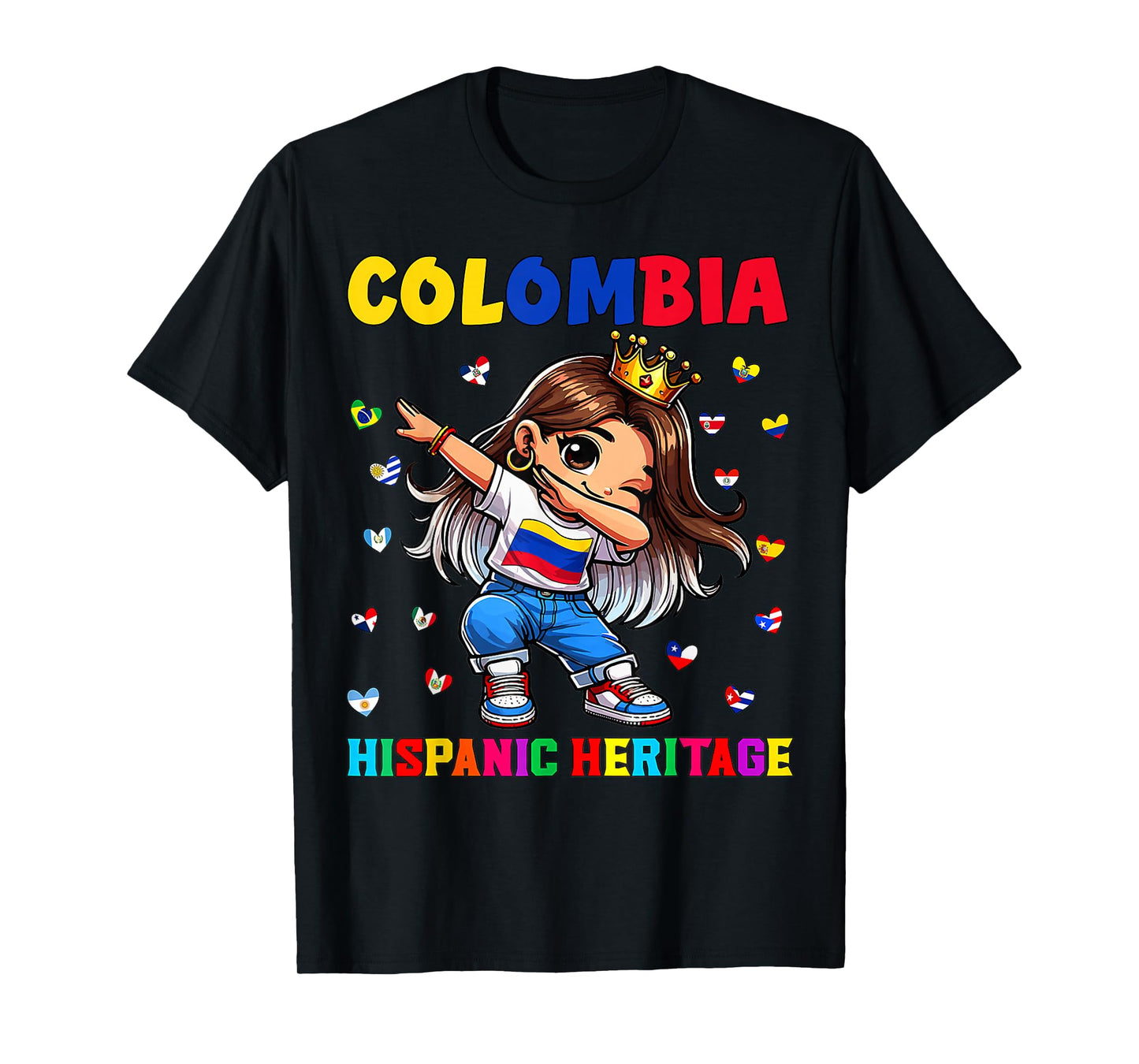 Hispanic Heritage Month Colombia Flag Colombian Girl Kids T-Shirt