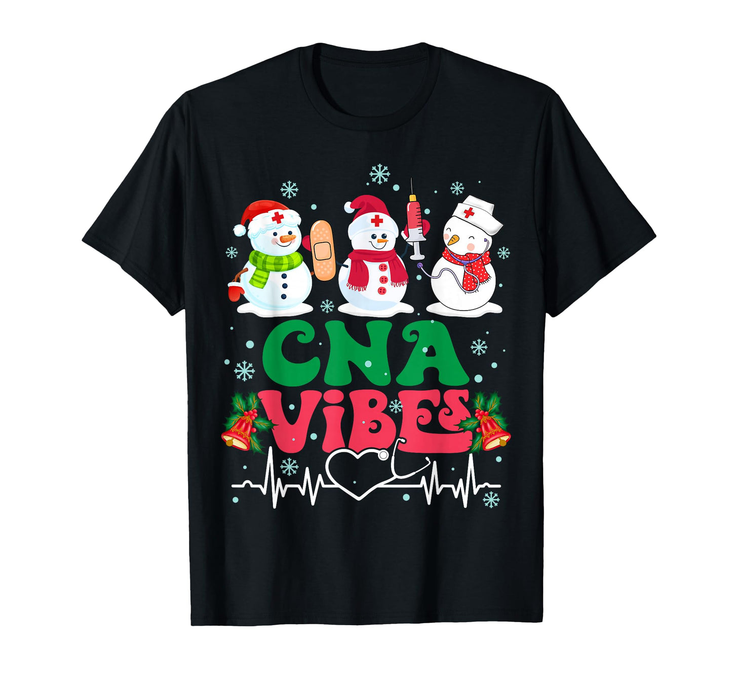CNA Vibes Nurse Snowman Stethoscope Santa Funny Christmas T-Shirt