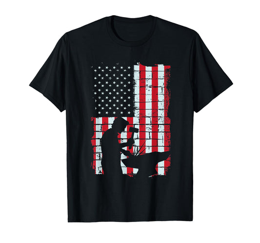 American Flag Blacksmith Gift | Metalsmith Farrier Craftsman T-Shirt