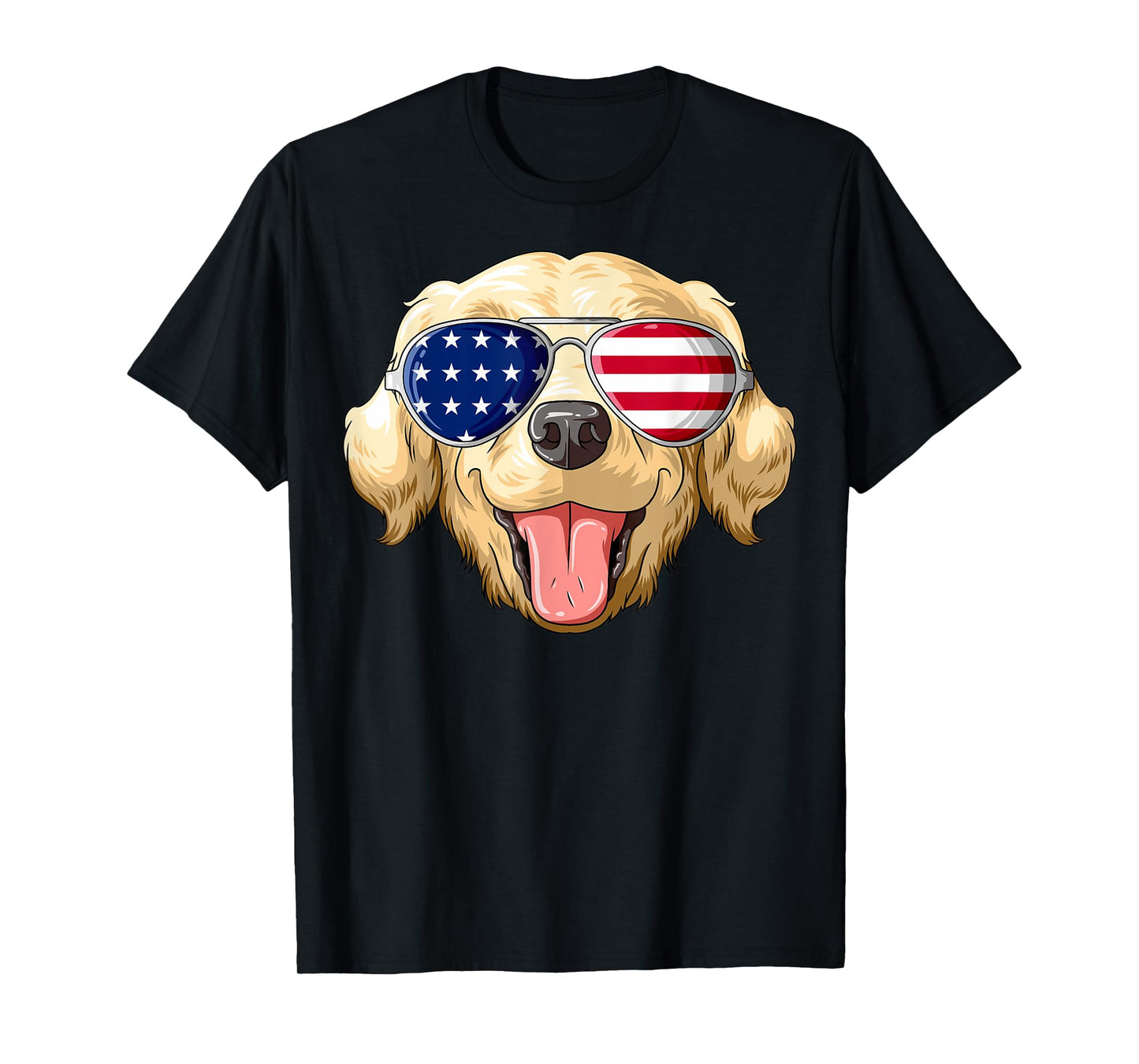 Patriotic Golden Retriever American Flag Glasses 4th July T-Shirt