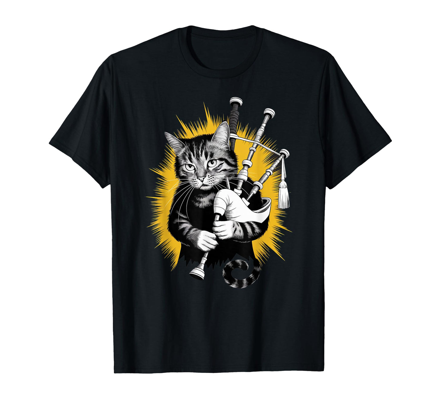 Rockstar Piper Cat on Cat Bagpipes T-Shirt
