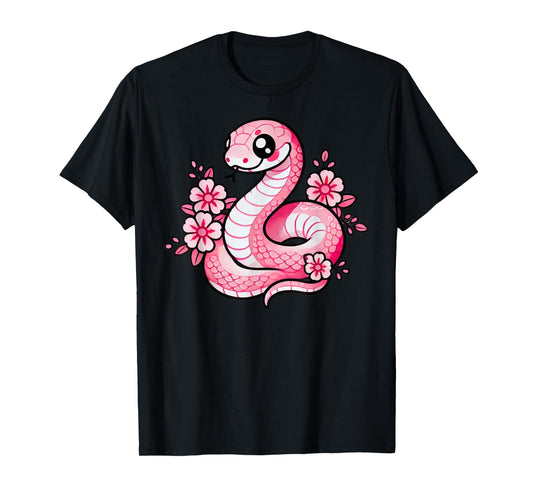 Kawaii Pink Snake and Flowers Year of Snake Girls T-Shirt