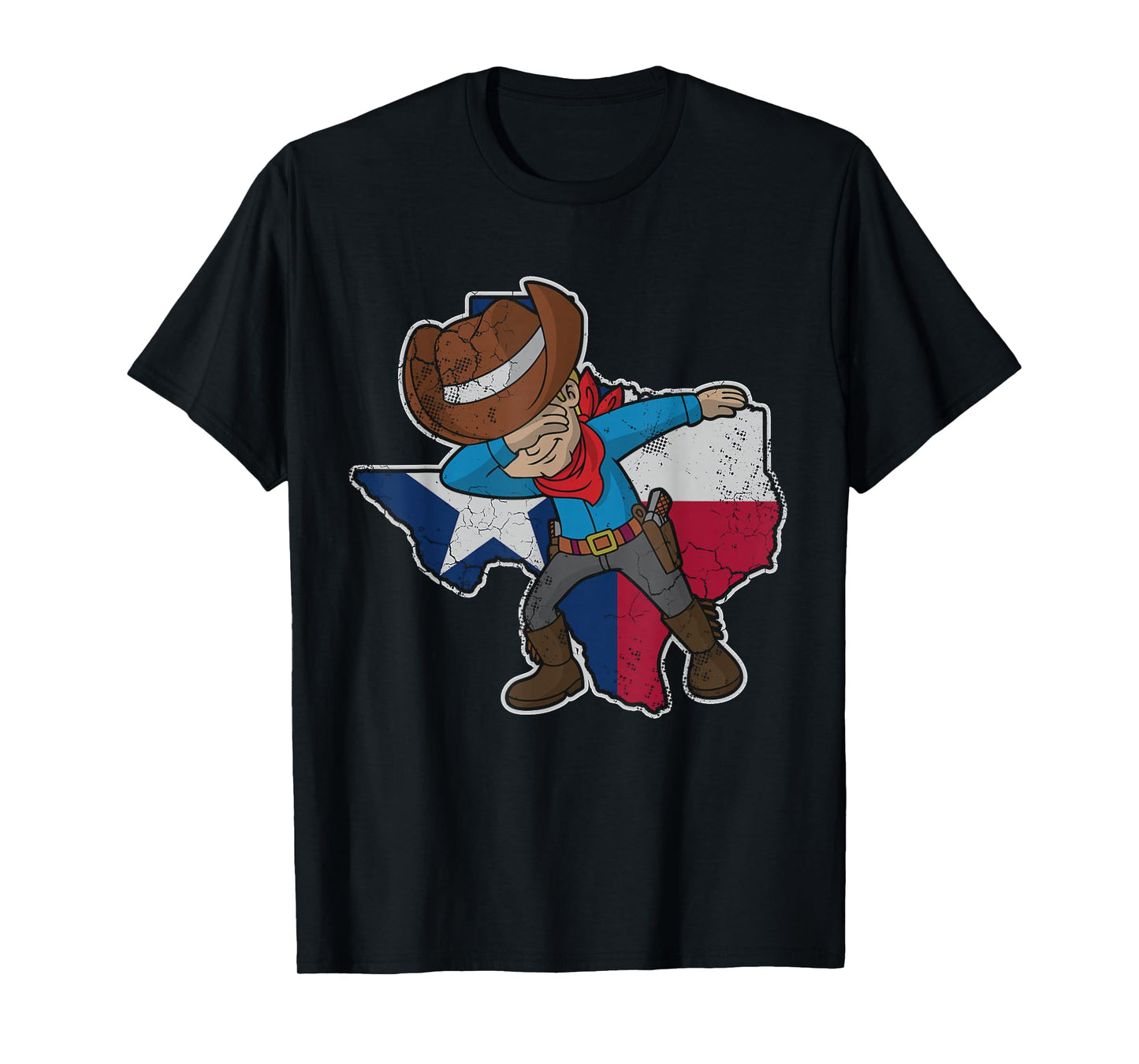 Dabbing Cowboy Texas Texan Flag Map Vintage Distressed Fade T-Shirt Small