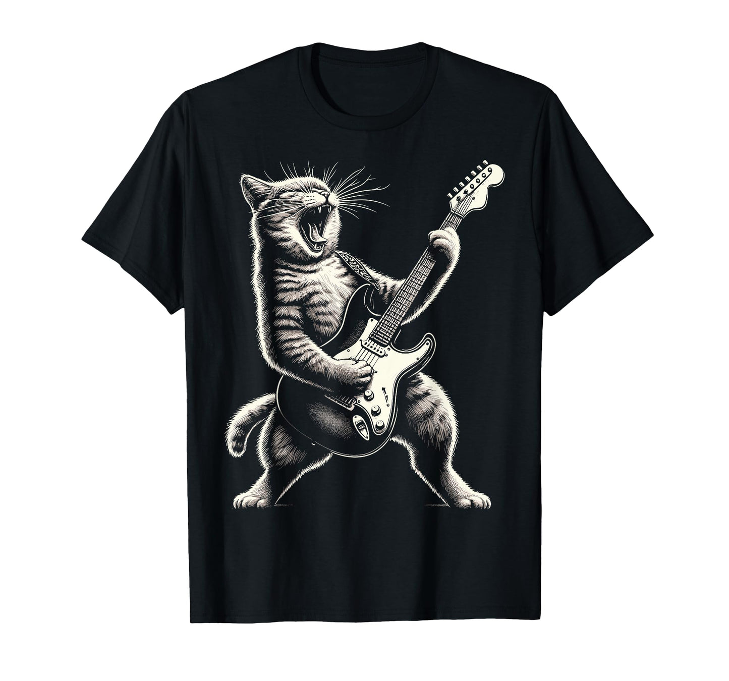 Cat Playing Guitar Rock and Roll T-Shirt