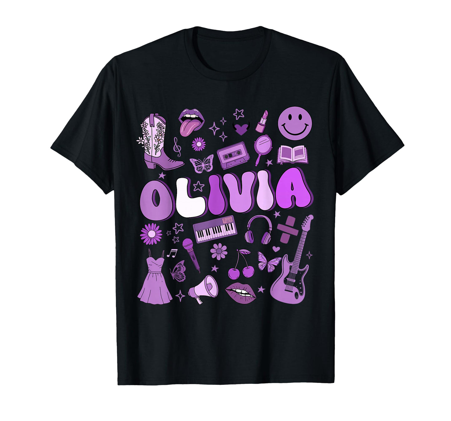 Olivia First Name I Love Olivia Groovy 80's Girls Kids T-Shirt
