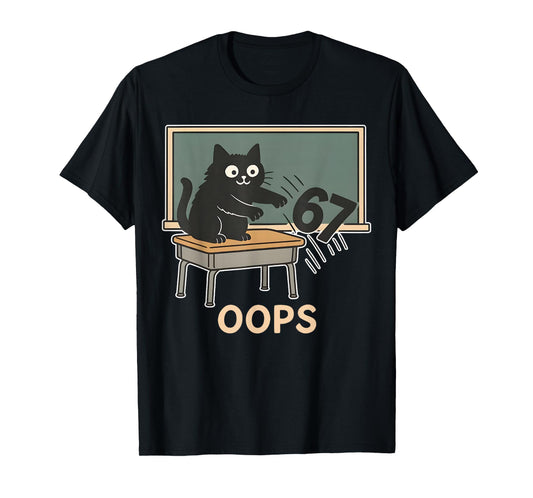 6 7 Meme Kids Teachers Students Six Seven Funny Black Cat T-Shirt