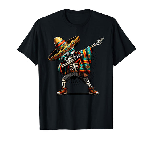 Funny Dabbing Mexican Skeleton Poncho Cinco de Mayo T-Shirt