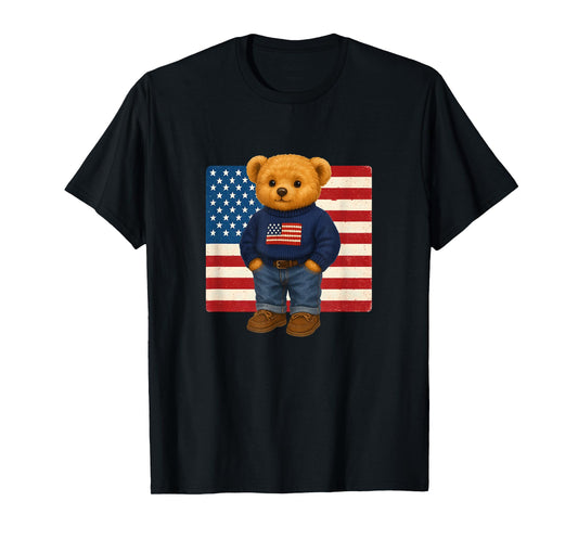 Cool American USA Teddy Bear Illustration Graphic Designs T-Shirt