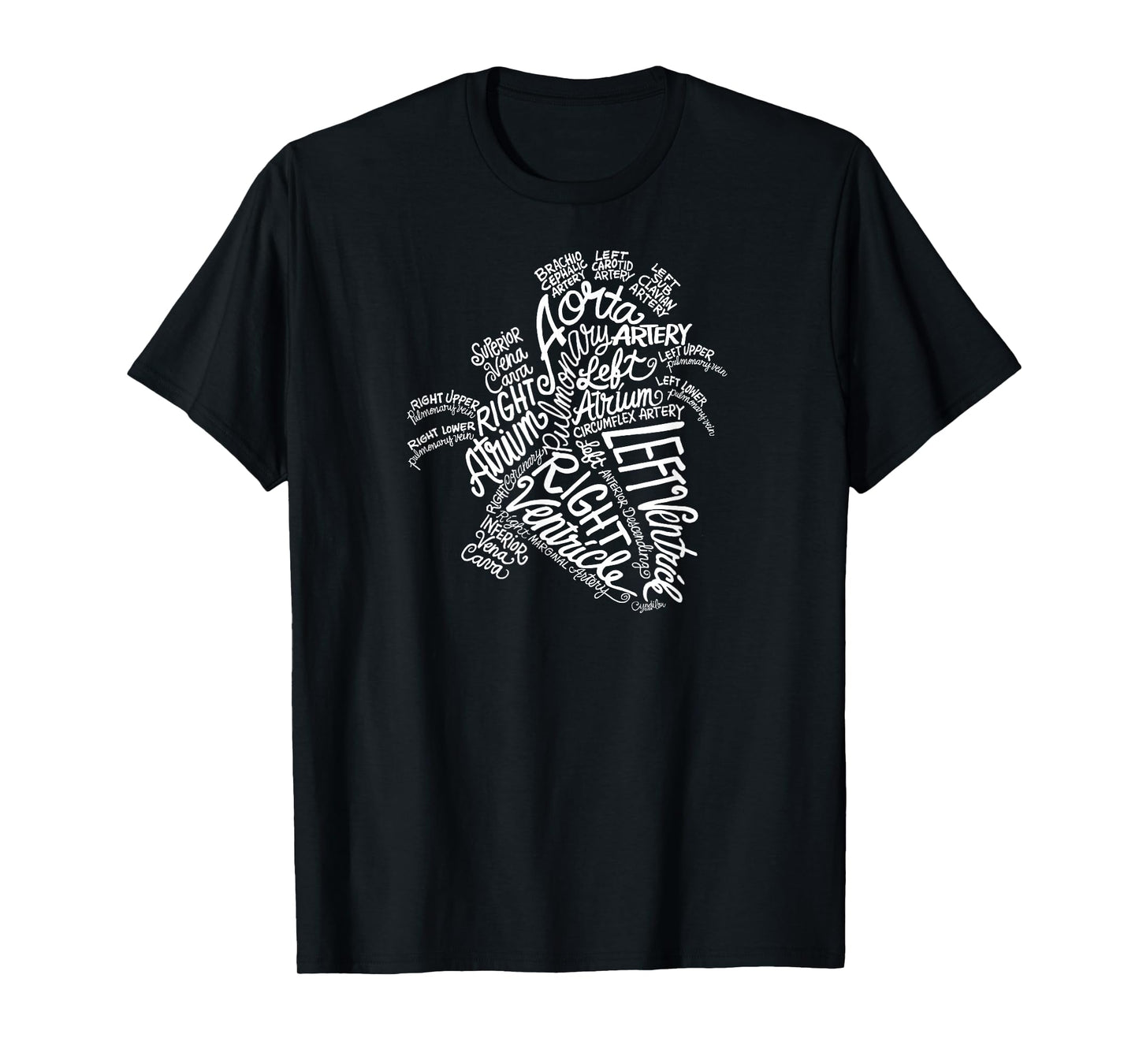 Anatomical Heart Medical White Word Cloud Line Art T-Shirt