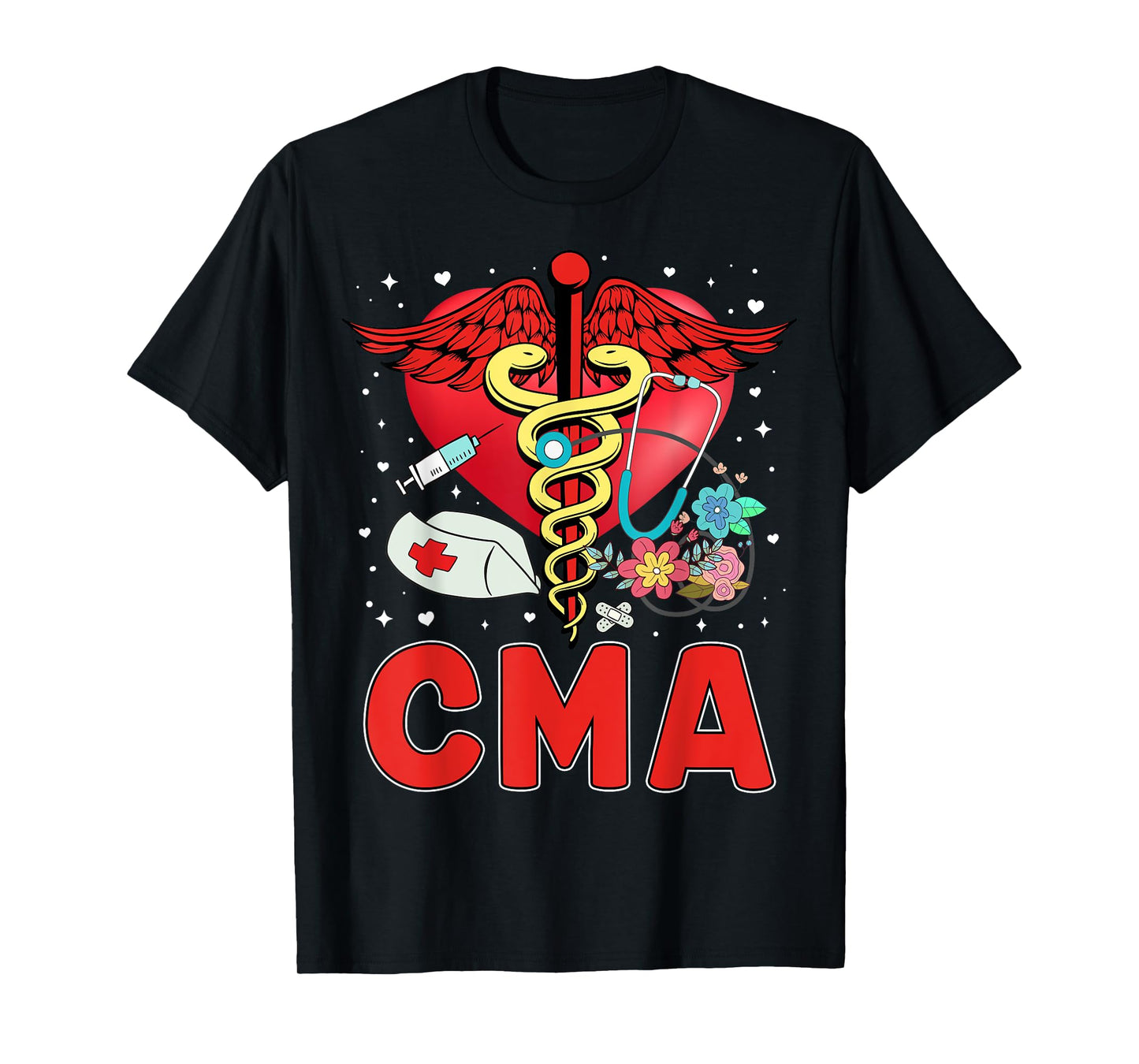 Cute CMA Shirt For Women Caduceus Stethoscope Heartbeat T-Shirt