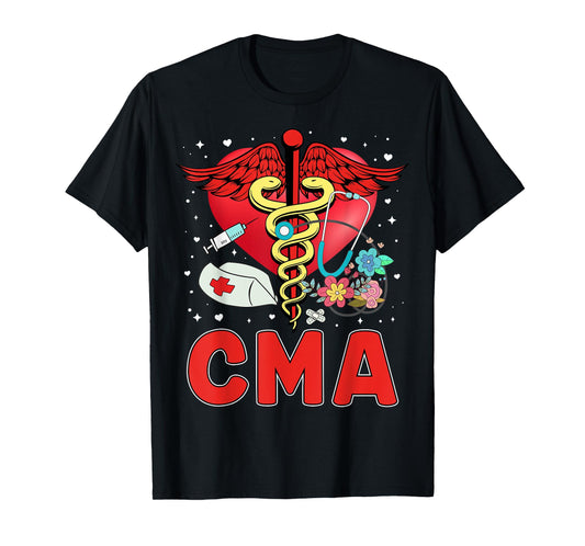 Cute CMA Shirt For Women Caduceus Stethoscope Heartbeat T-Shirt