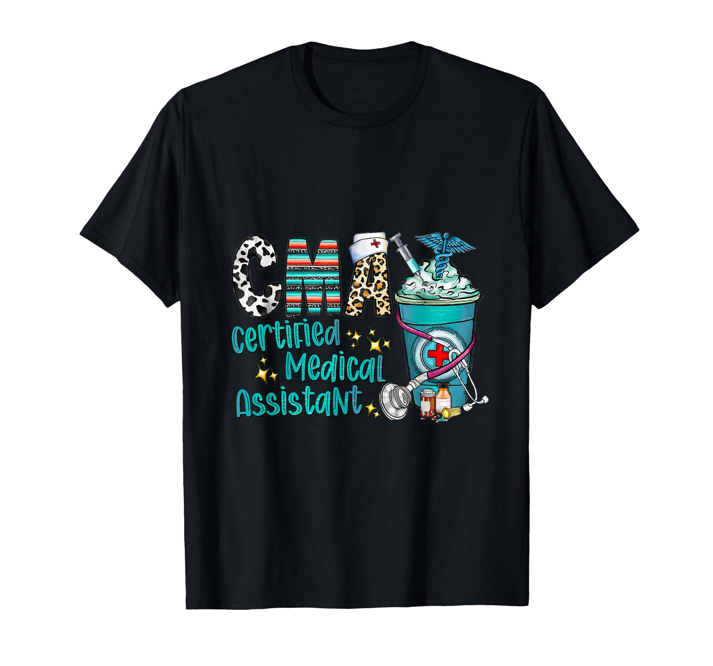 Certified Medical Assistant CMA Leopard Cowhide Coffee Cup T-Shirt