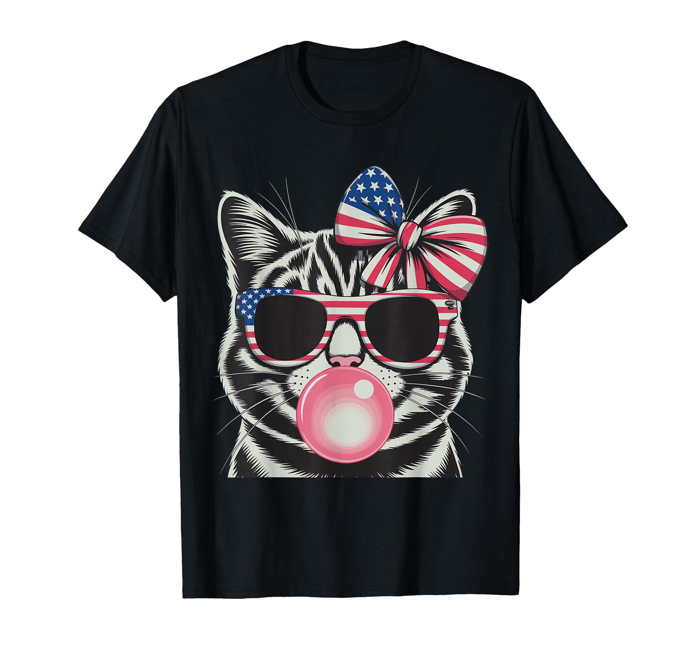Patriotic Cat 4Th of July Bow American Flag Girls Women T-Shirt