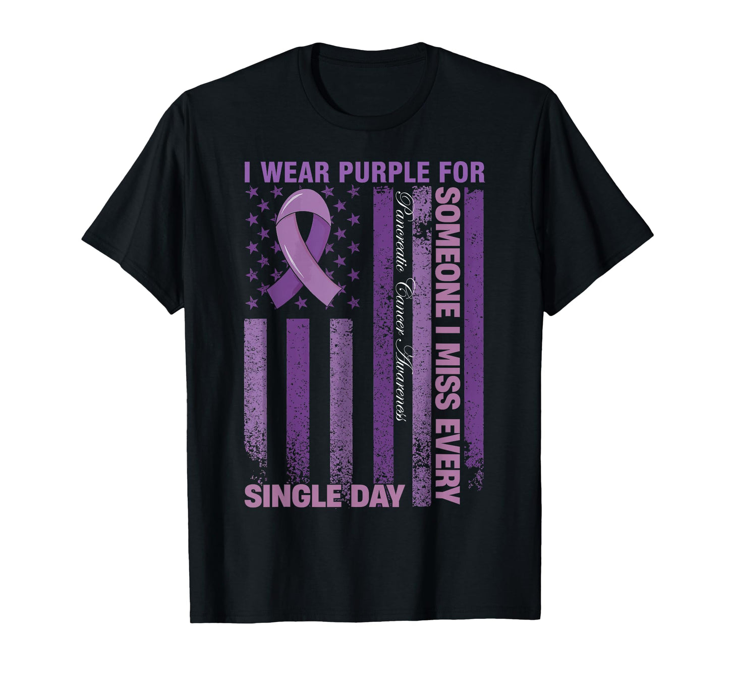 I wear Purple for Pancreatic Cancer Awareness American Flag T-Shirt
