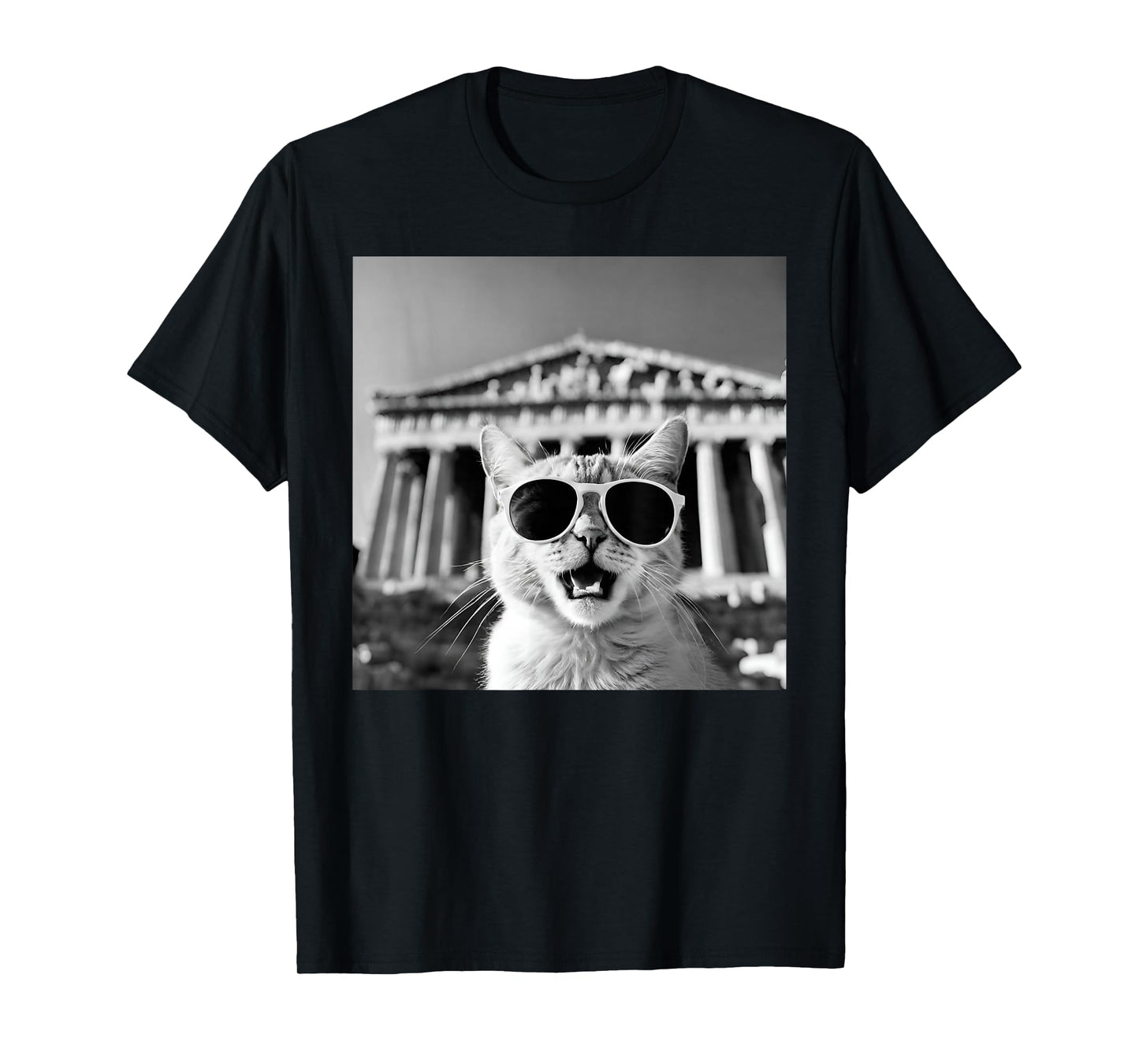 Funny Cat Wearing Sunglasses In Greece, Athens at Parthenon T-Shirt